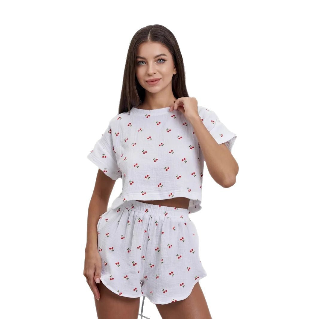 WOLFF | Weiches Kurzarm-Kirsche Damen Freizeit-Set