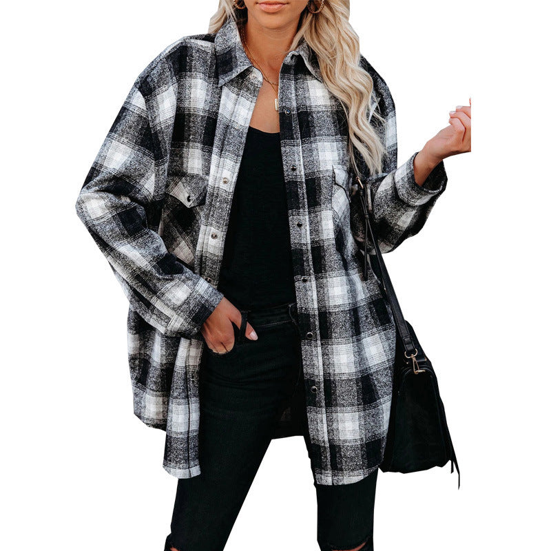 WOLFF | Kariertes Revers Cardigan Hemd