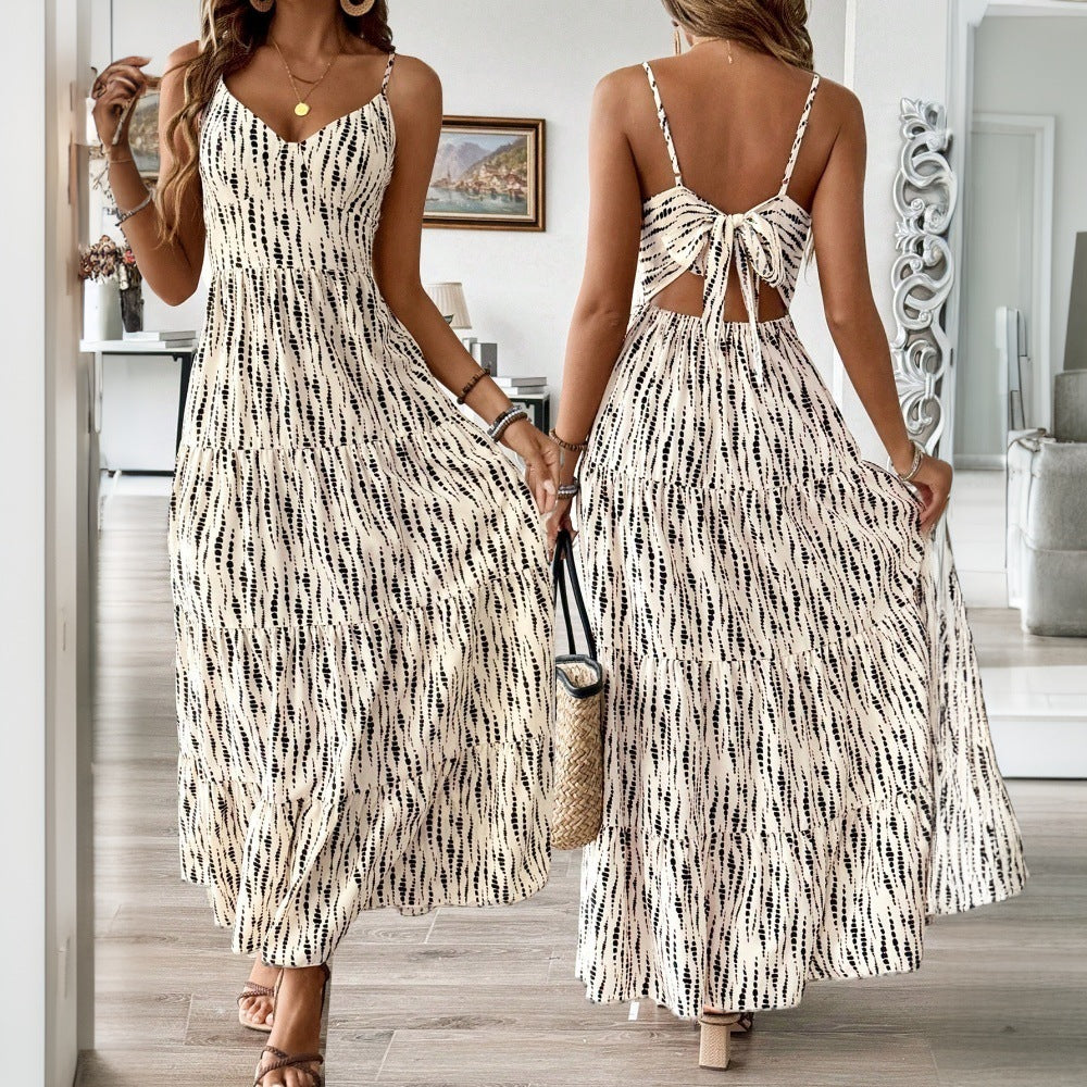 WOLFF | Unregelmäßiges Streifen Design Lang Kleid