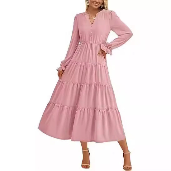 WOLFF | V-Ausschnitt Schicht Rüsche Fließende A-Linie Cocktailkleid