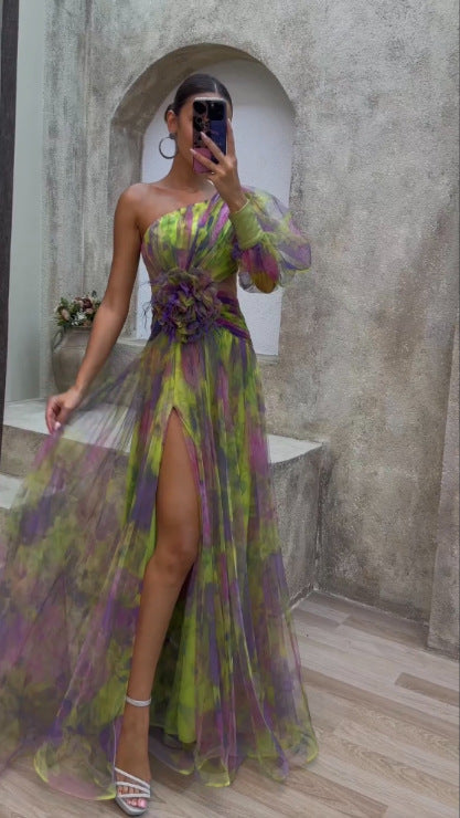 WOLFF | Blumendruck Große Saum Blumenkleider Langes Kleid
