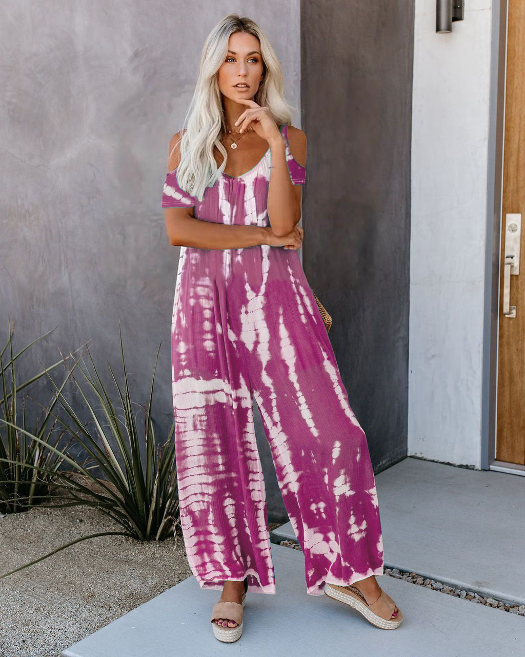 WOLFF | Bedruckter lässiger Jumpsuit mit kurzen Ärmeln und Taschen