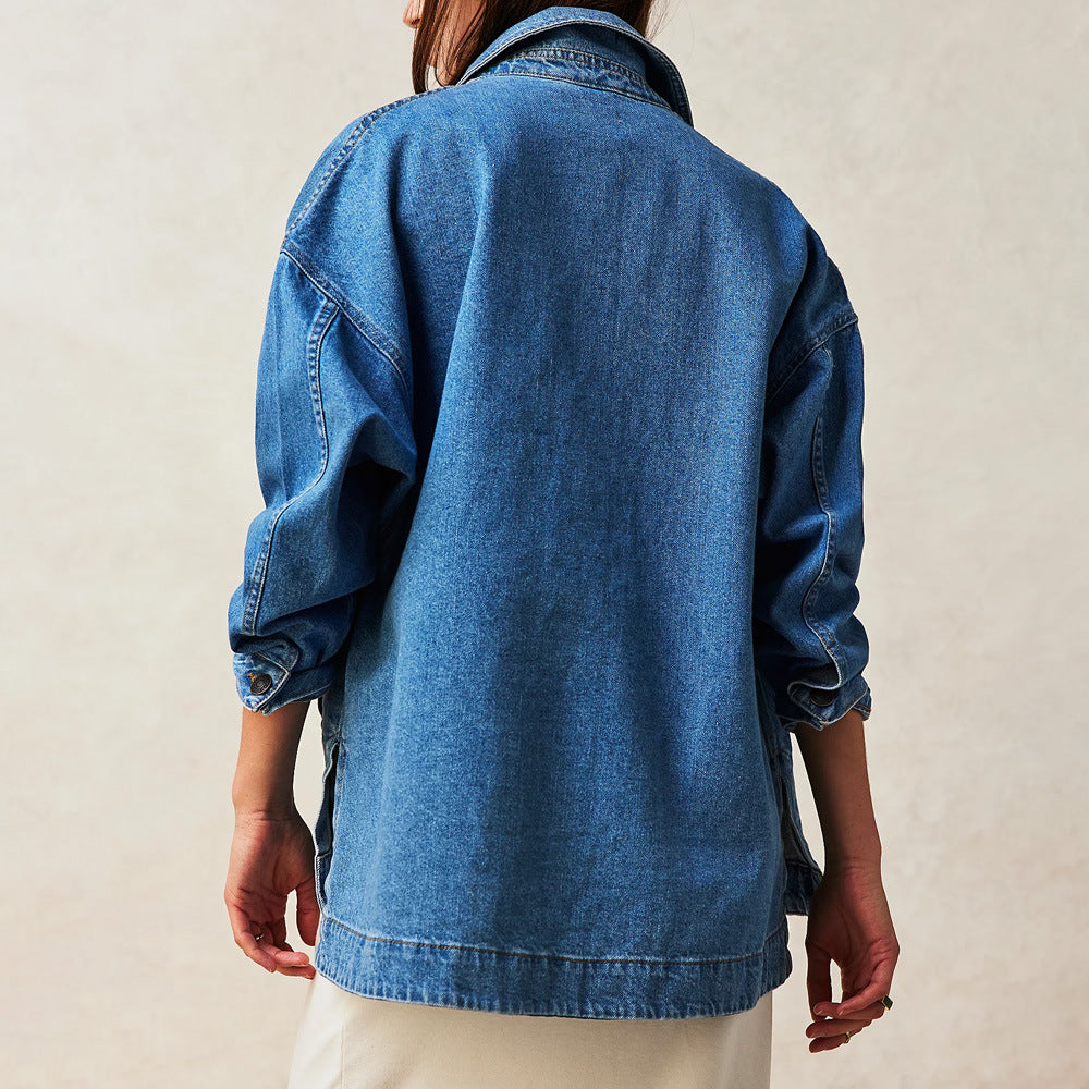 WOLFF | Lockere lässige verwaschene bestickte Jeansjacke
