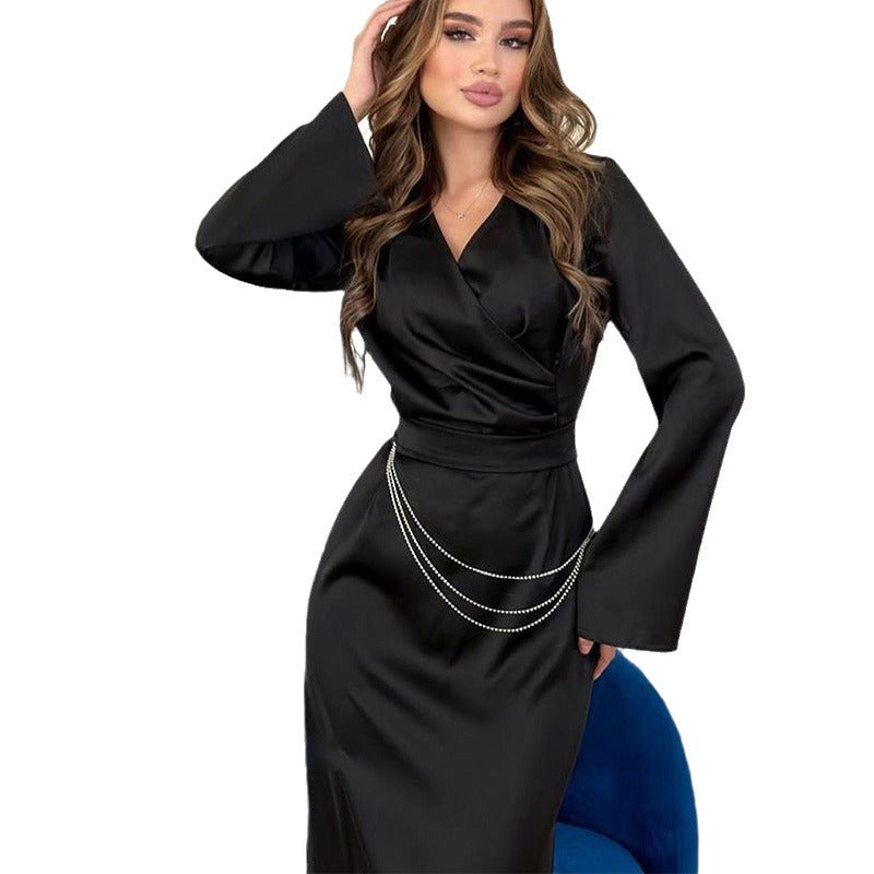 WOLFF | Dekoratives Langarm Hohe Taille Kleid
