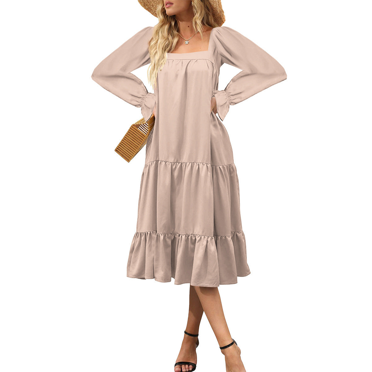 WOLFF | Schichted Rüschensommer-Maxi-Kleid mit fließenden Ärmeln