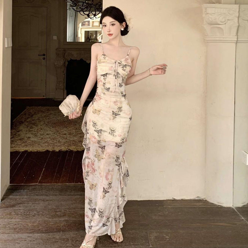 WOLFF | Romantisches Schmetterlingsdruck Langkleid