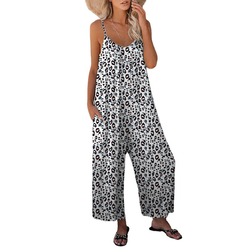 WOLFF | Leopard-Print-Tasche Lockerer Träger Einteiler Overall