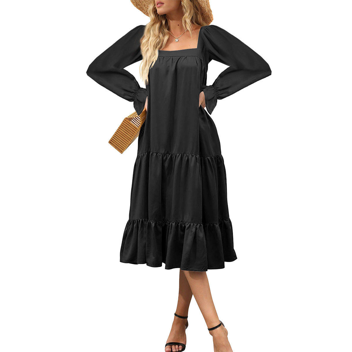 WOLFF | Schichted Rüschensommer-Maxi-Kleid mit fließenden Ärmeln