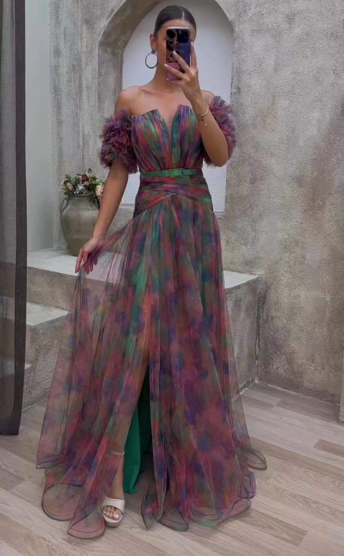 WOLFF | Ärmelloses High-End Großes Schwingendes Blumenrock Kleid