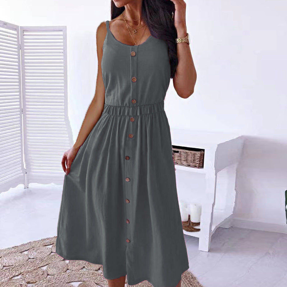WOLFF | Flatterndes Spaghetti-Träger-Midi-Kleid mit Taillierung