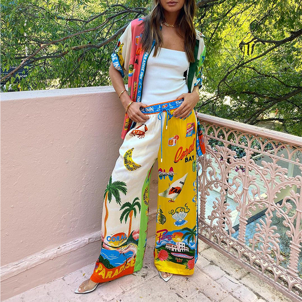 1Printed Shirt and Pants Casual Summer Set
