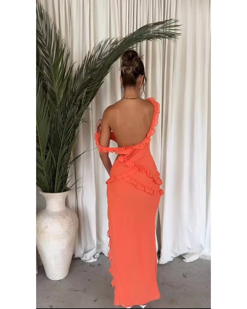 WOLFF | Slim Fit Faltendes Fließendes Band V-Ausschnitt Kleid Für Frauen