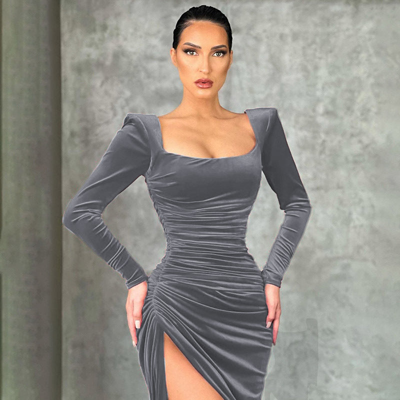 WOLFF | Raffiniertes High Waist Quadrat-Ausschnitt Mini-Kleid