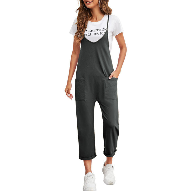 WOLFF | Lässige Taschen Lange Hose Einfarbiger Lockere Overall
