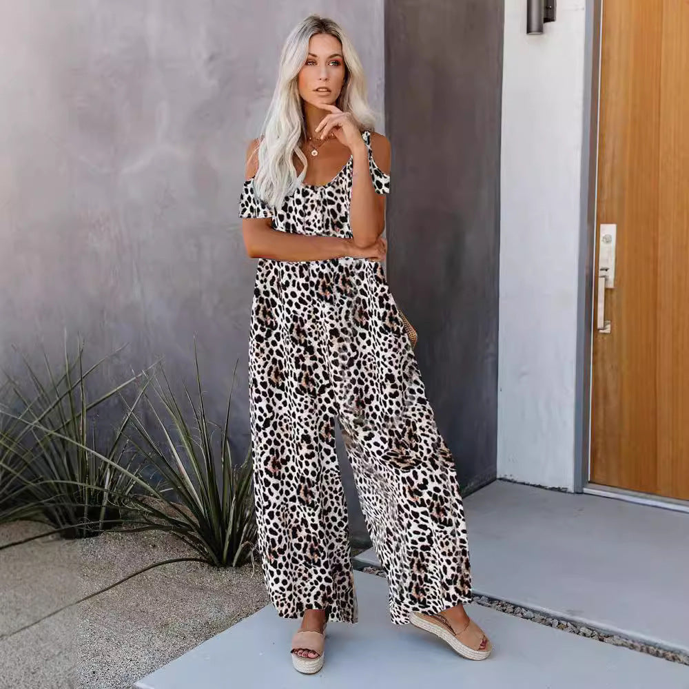 WOLFF | Bedruckter lässiger Jumpsuit mit kurzen Ärmeln und Taschen