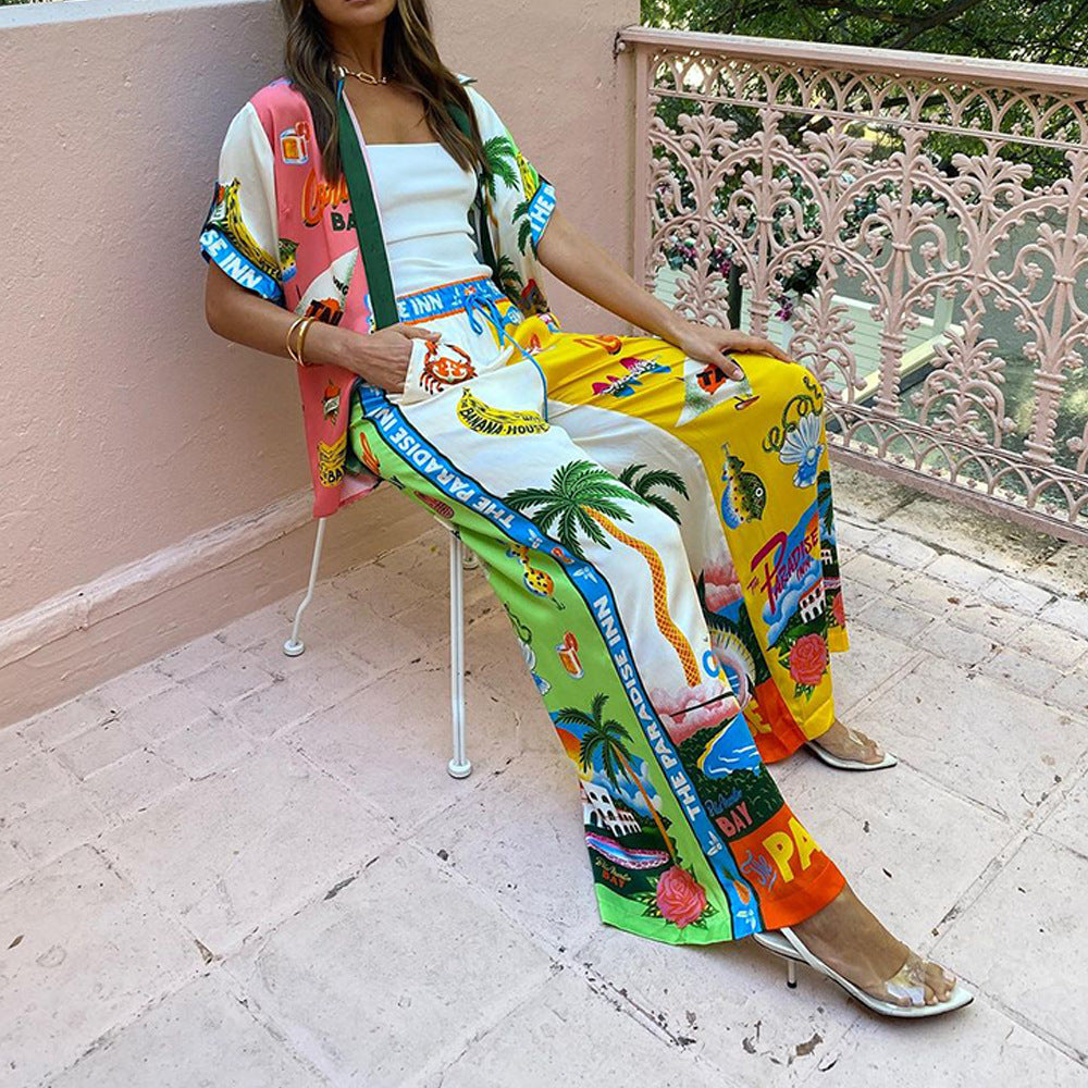 1Printed Shirt and Pants Casual Summer Set