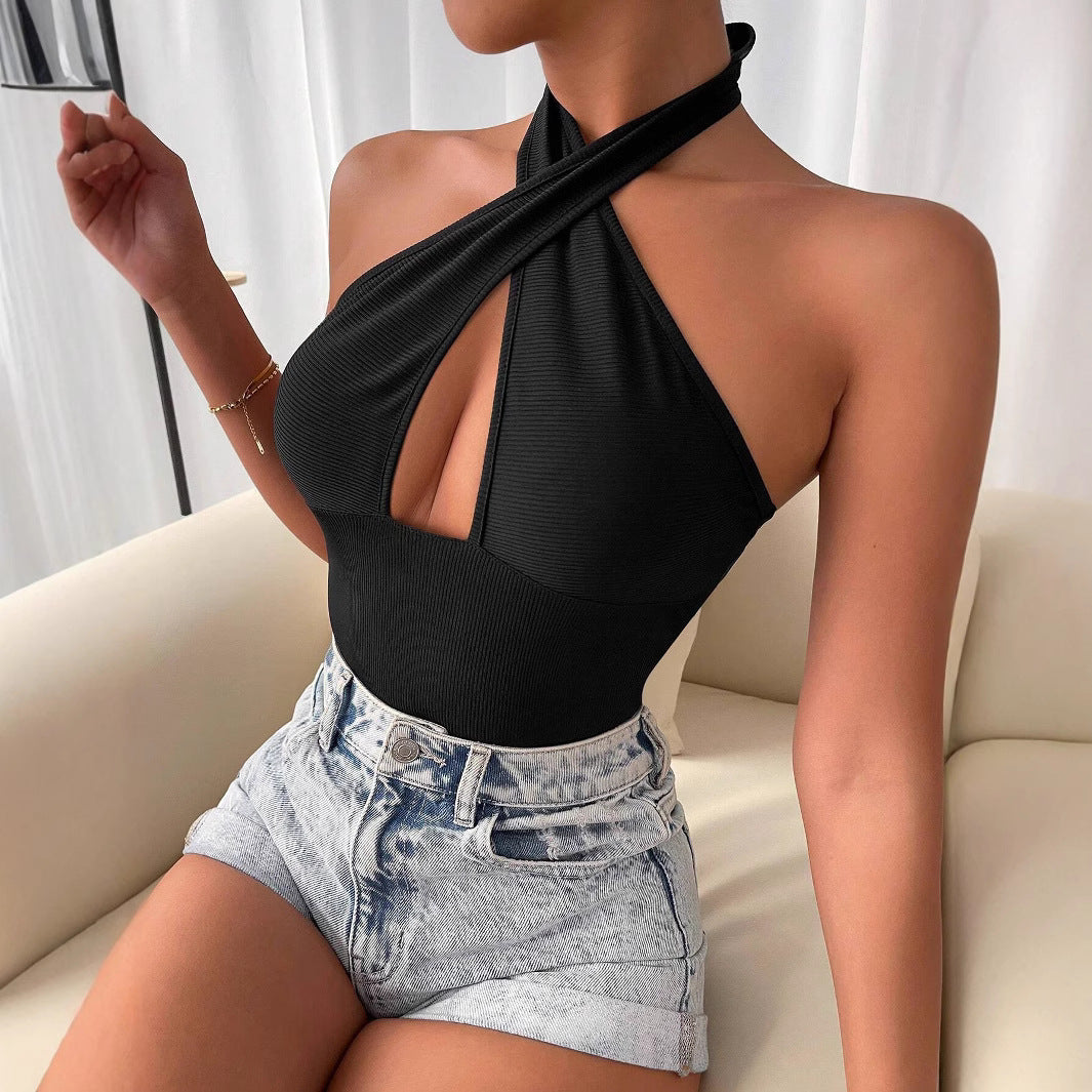 WOLFF | Cross Hollow Out Halter Bodysuit