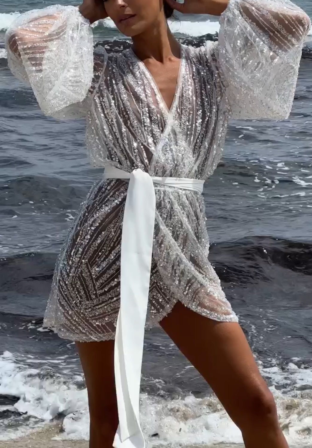 WOLFF | Strandlaterne Langarm Drapiertes Kleid