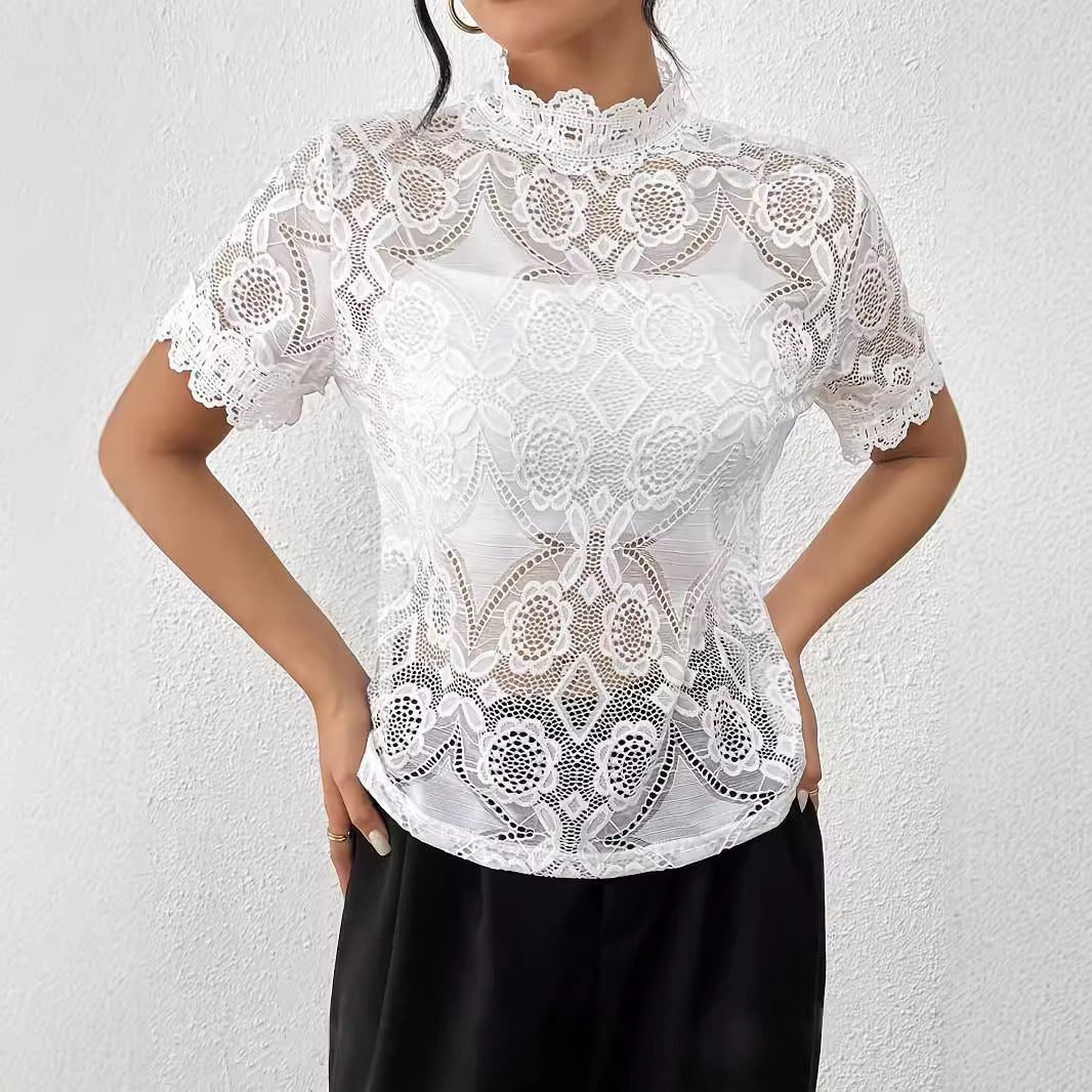 WOLFF | Spitzen-Patchwork Kurzarm-Tee