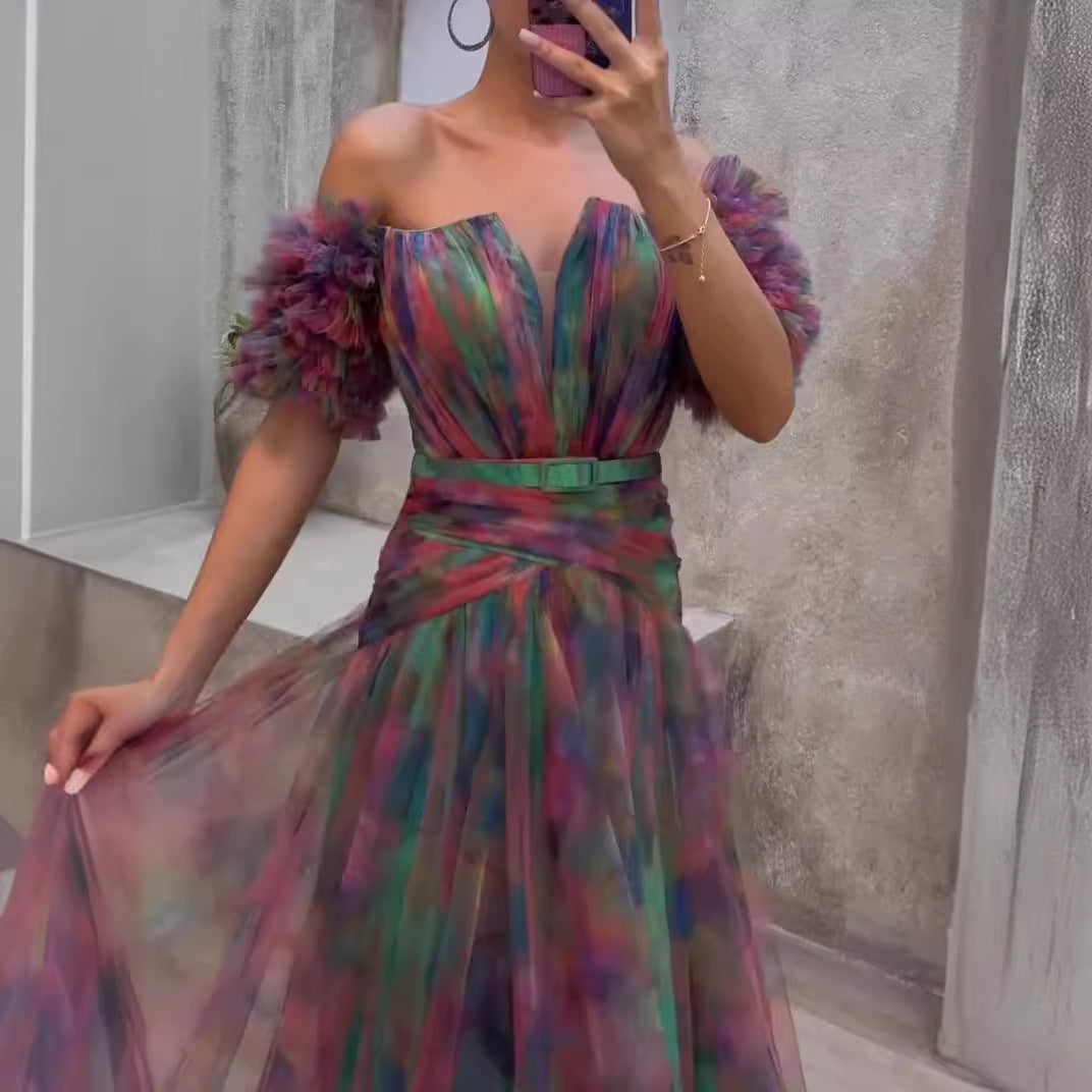 WOLFF | Ärmelloses High-End Großes Schwingendes Blumenrock Kleid