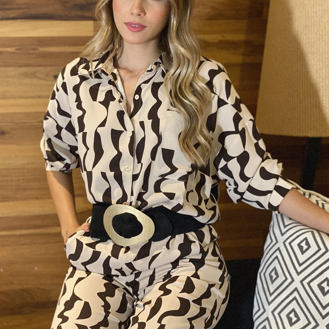 WOLFF | Lässiges Hemd Hohe Taille Gerade Bein Hose Set