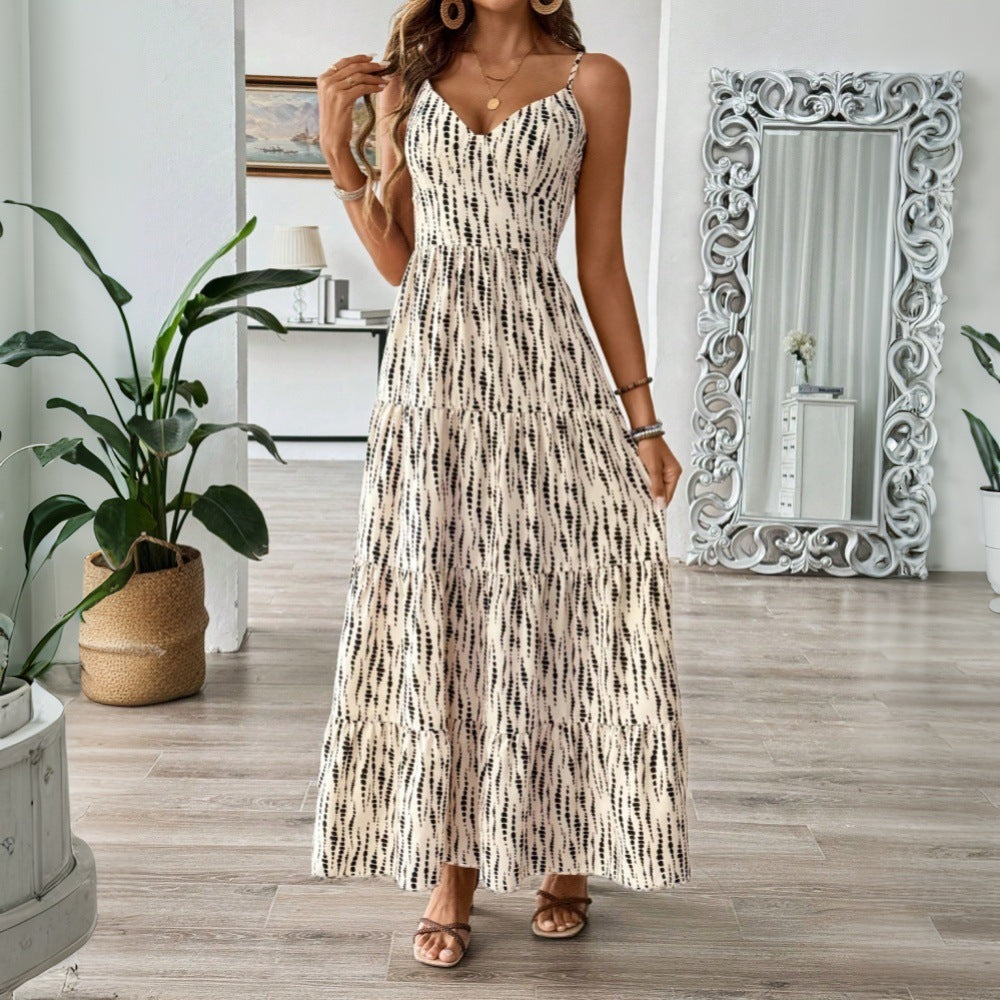 WOLFF | Unregelmäßiges Streifen Design Lang Kleid