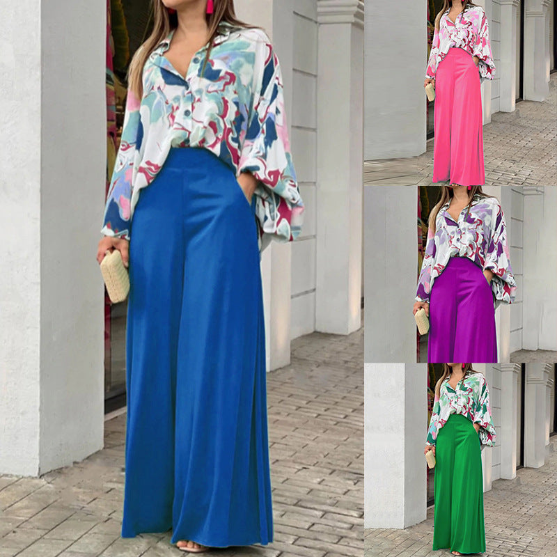 WOLFF | Bedrucktes Shirt Weite Hosen Mode Freizeit Set