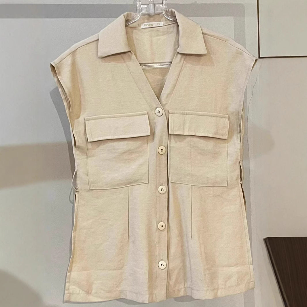 1Shirt Collar Tie Top High-Waisted Long Pants