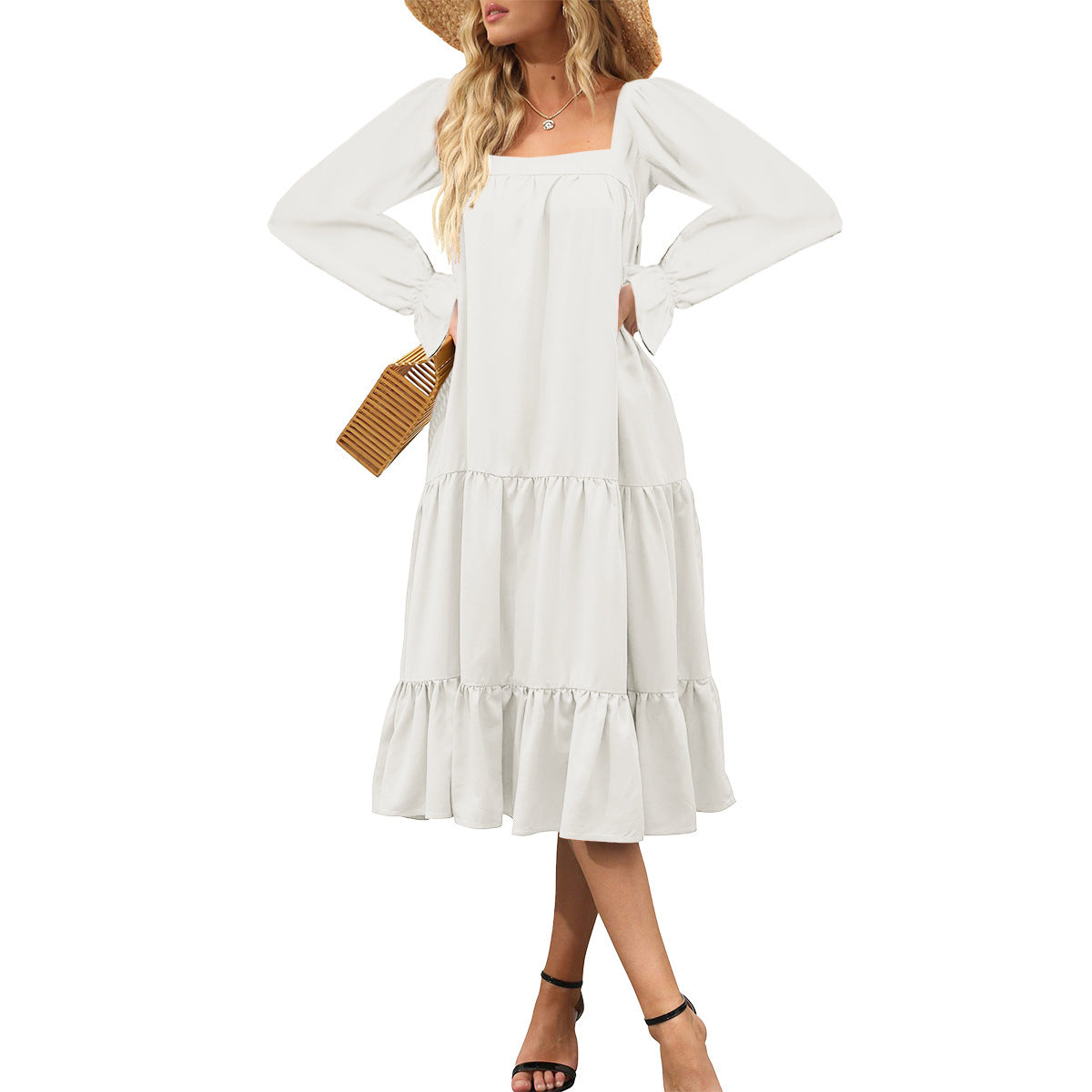 WOLFF | Schichted Rüschensommer-Maxi-Kleid mit fließenden Ärmeln