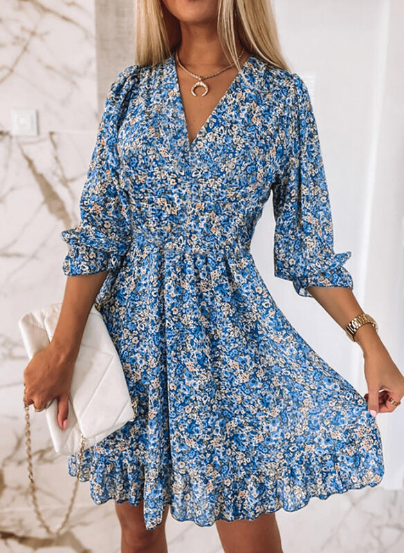 WOLFF | Bohemian Floral Kurzarm Sommerkleid