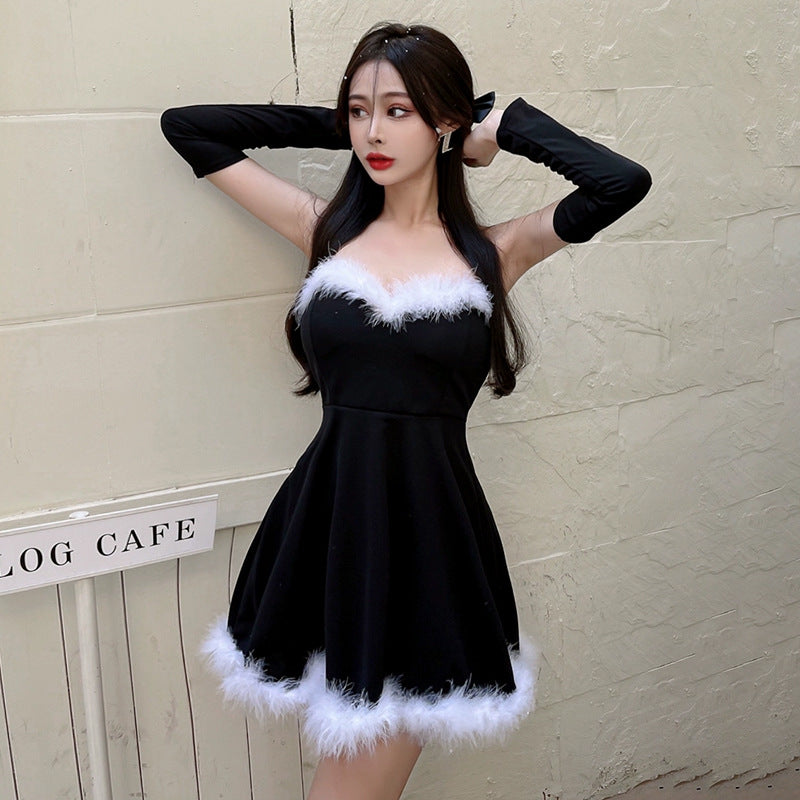 WOLFF | Weihnachten Off-Shoulder Langarm Jumpsuit Kleid