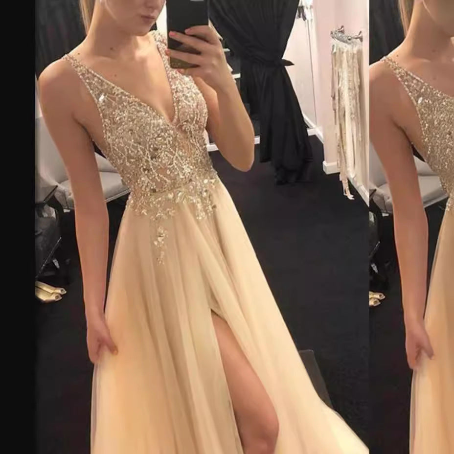 WOLFF | V-Ausschnitt Gespaltenes Party Abendkleid