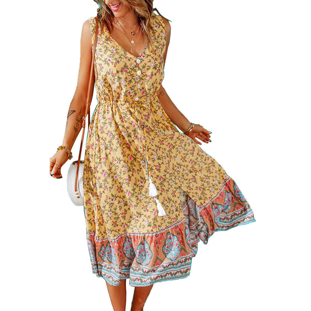 WOLFF | Kragenknopf Ärmelloses Blumenkleid