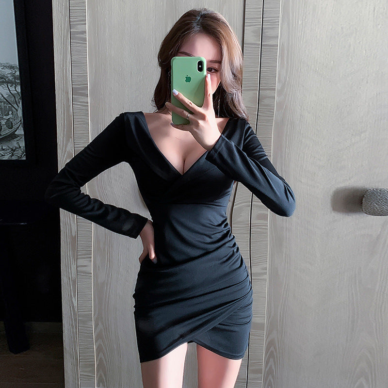 WOLFF | Plissierte V-Ausschnitt Professionelles Bodycon Kleid