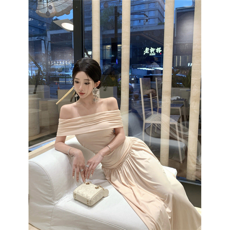 1One-Shoulder Slim Fit Waist Long Skirt Dress