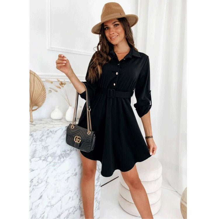 1Roll-Up Sleeve Waist Reducing Shirt Dress
