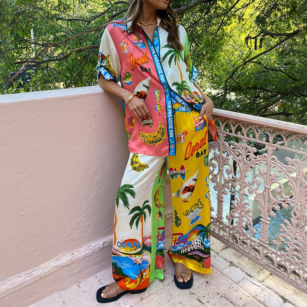 1Printed Shirt and Pants Casual Summer Set