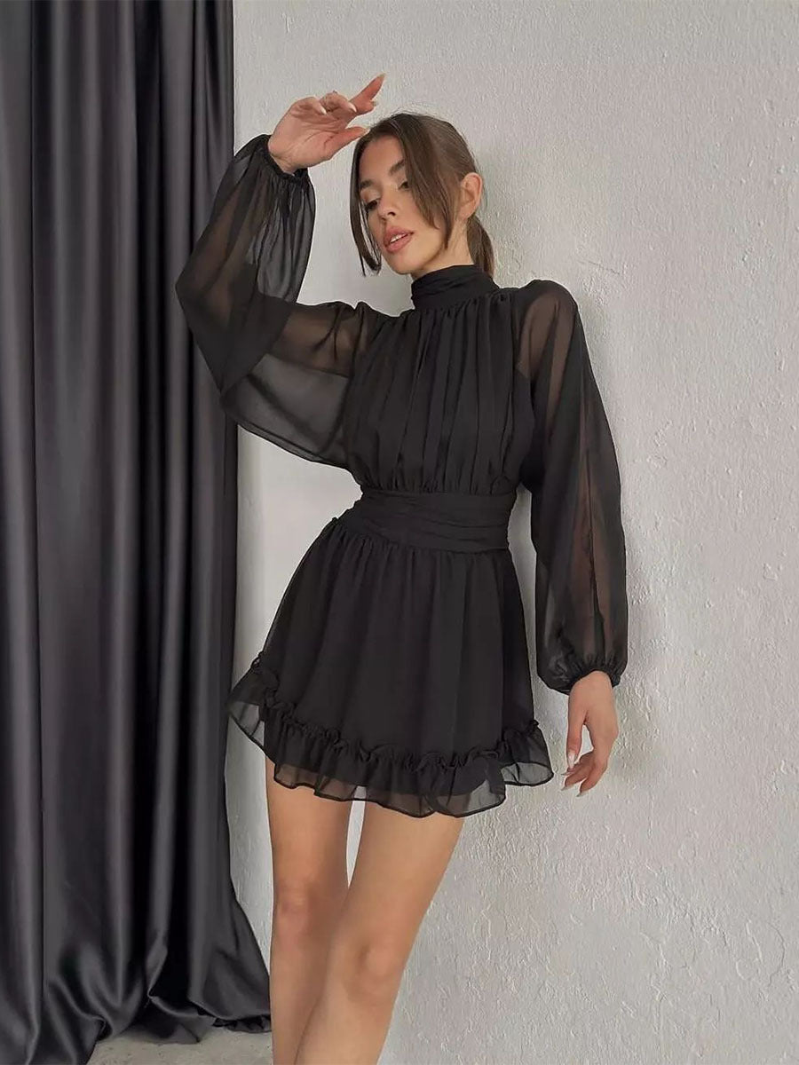 1Sweet Pleated Backless Big Hem Ruffled Skirt