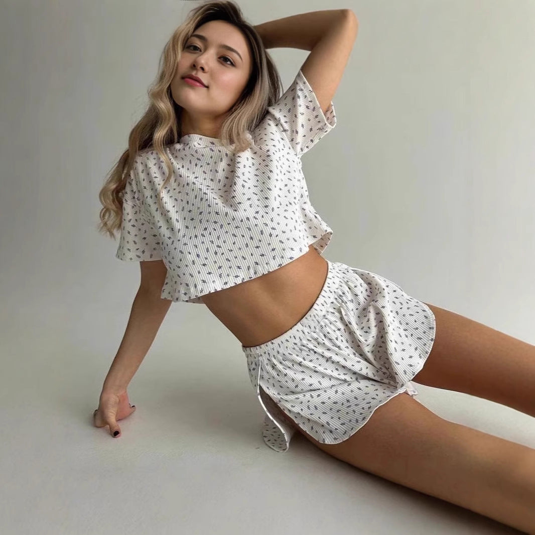 WOLFF | Floral Print Kurzarm Shorts Schlafanzug Set