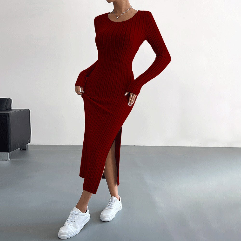 WOLFF | Minimalistische enganliegende Schlitz Bleistift Mid-Length Rock Kleid