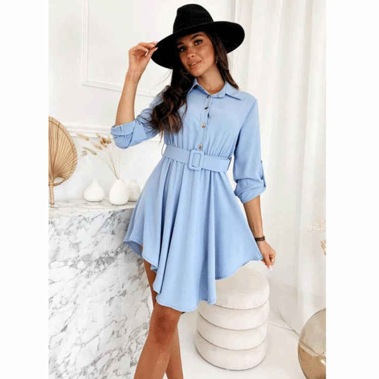 1Roll-Up Sleeve Waist Reducing Shirt Dress