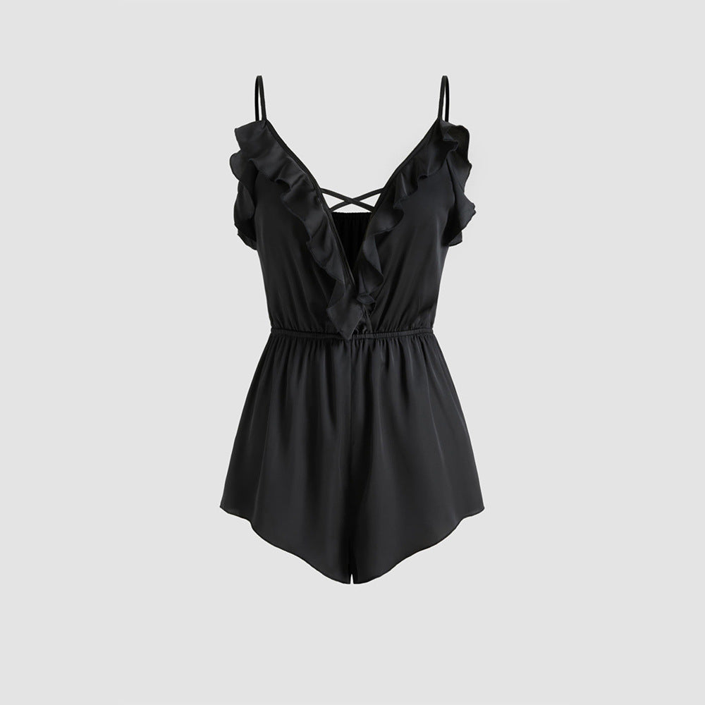 WOLFF | Tiefer V-Ausschnitt Rüschensaum Bodysuit