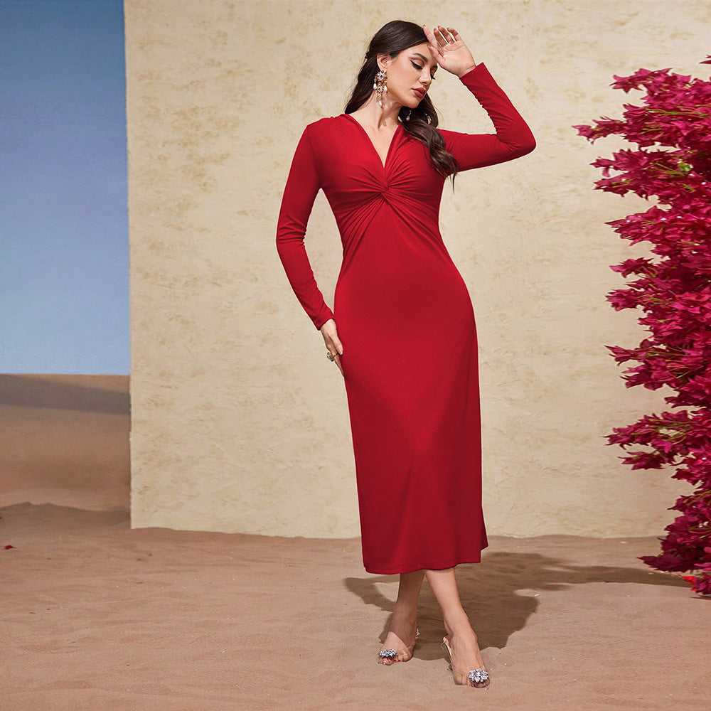 1Red Slim Fit Mid-Length Dress