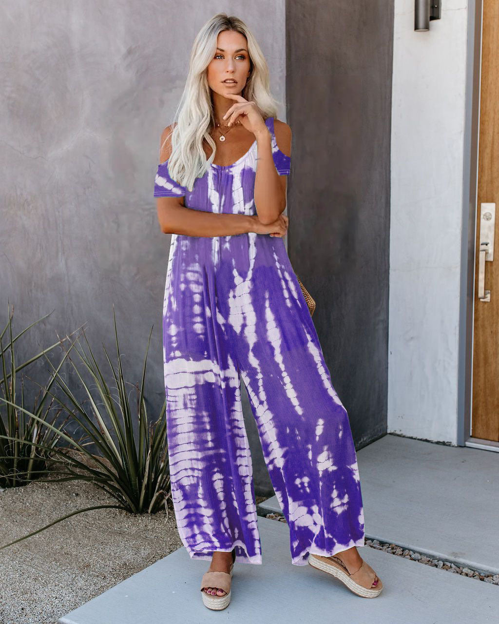 WOLFF | Bedruckter lässiger Jumpsuit mit kurzen Ärmeln und Taschen