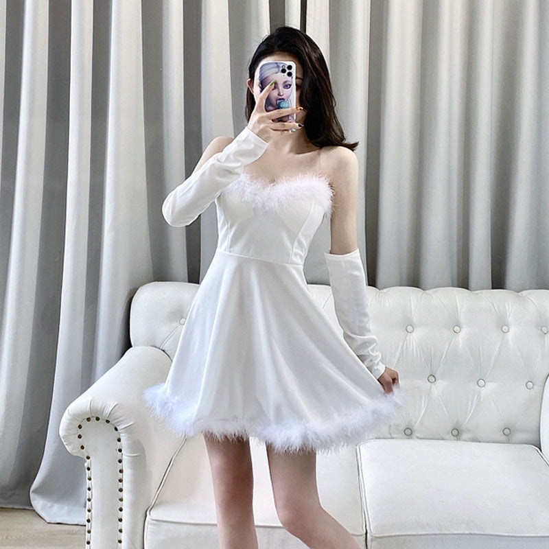 WOLFF | Weihnachten Off-Shoulder Langarm Jumpsuit Kleid