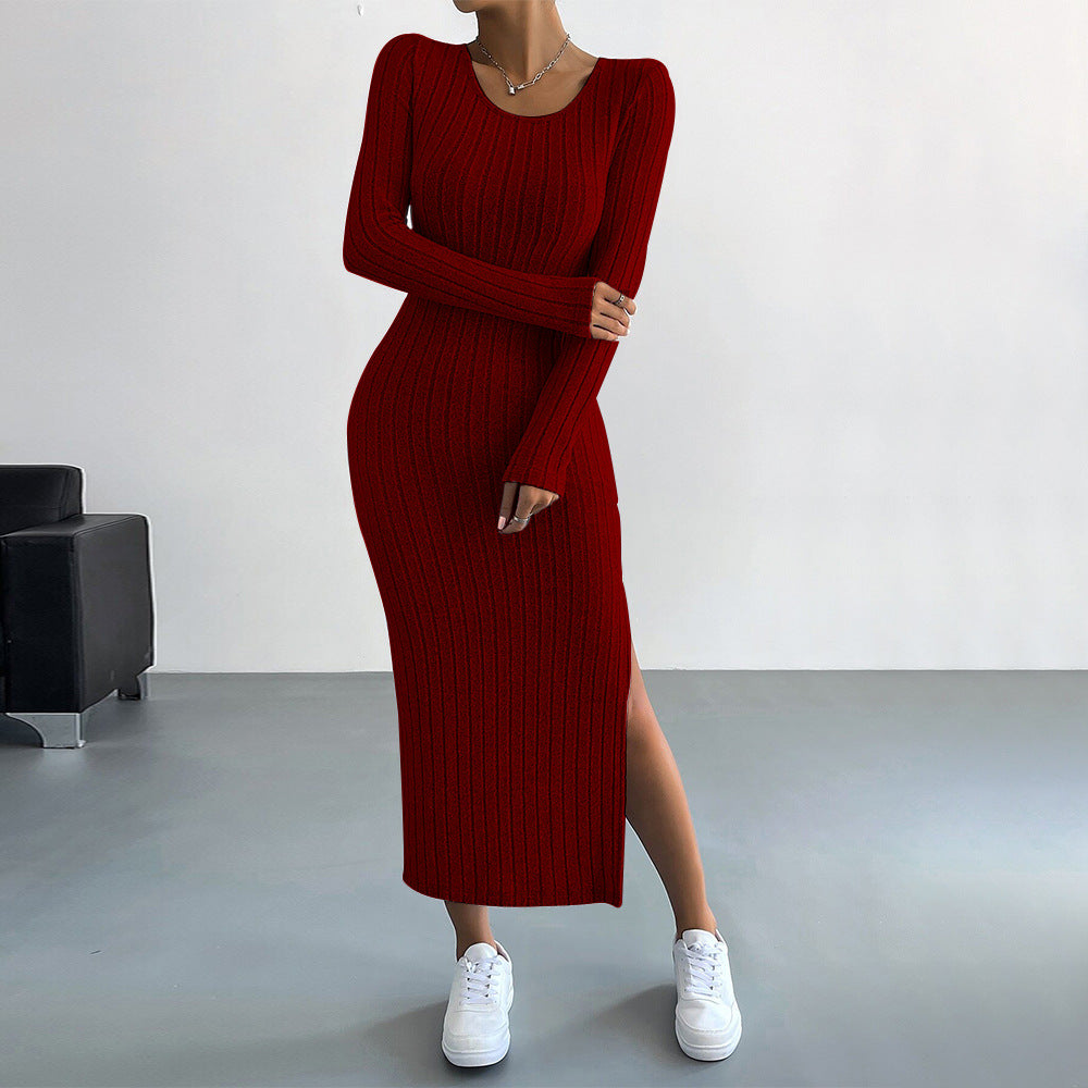 WOLFF | Minimalistische enganliegende Schlitz Bleistift Mid-Length Rock Kleid