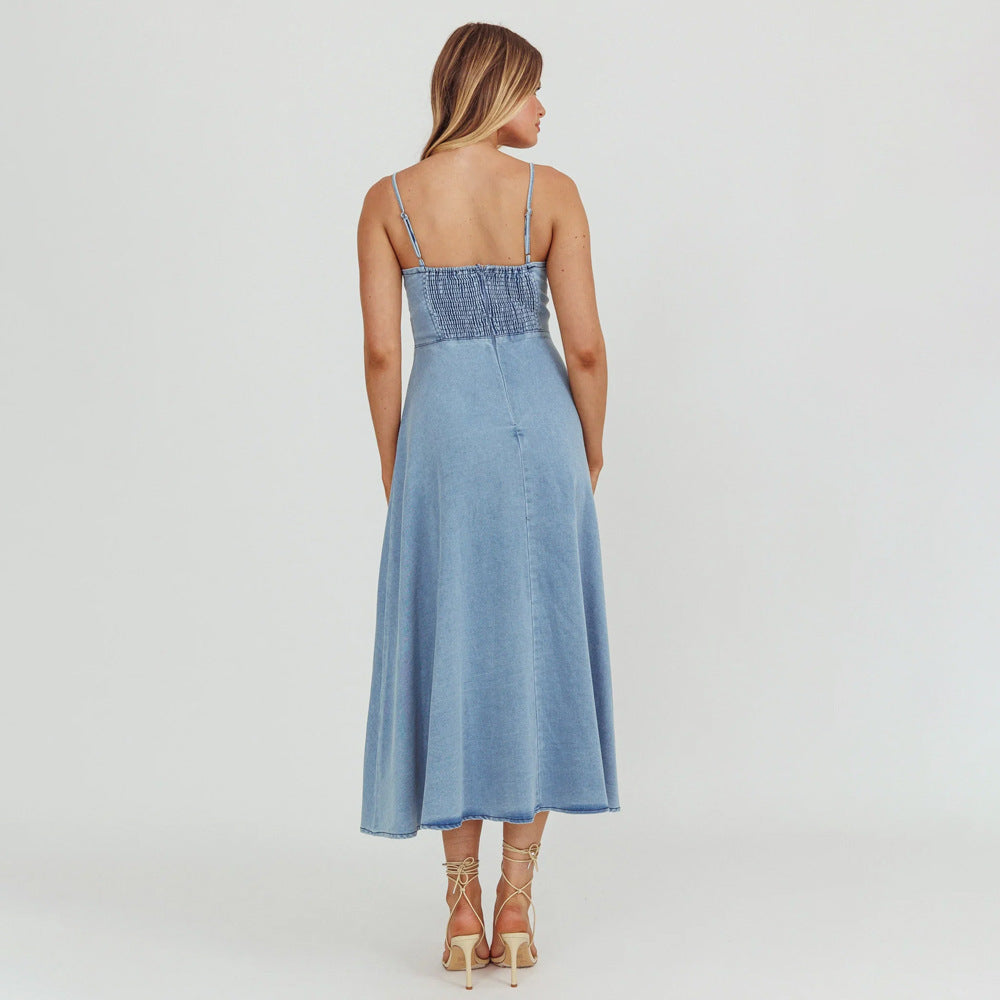 WOLFF | Trage Distressed Sexy Denim Lange Kleid