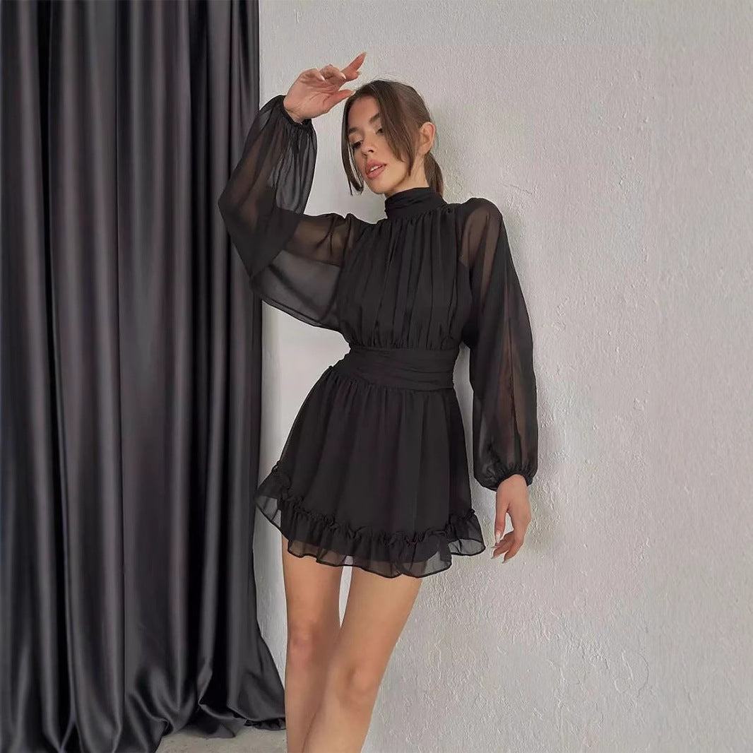 1Sweet Pleated Backless Big Hem Ruffled Skirt