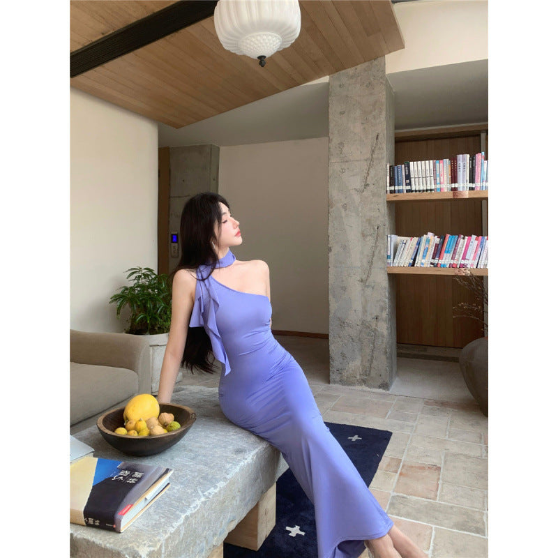 WOLFF | Modisches Ein-Schulter Sexy Bodycon Lang Kleid