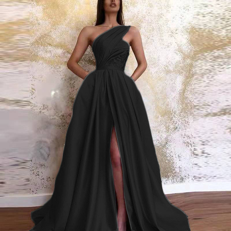 WOLFF | Off-Shoulder Split Lange Kleid Abendgown
